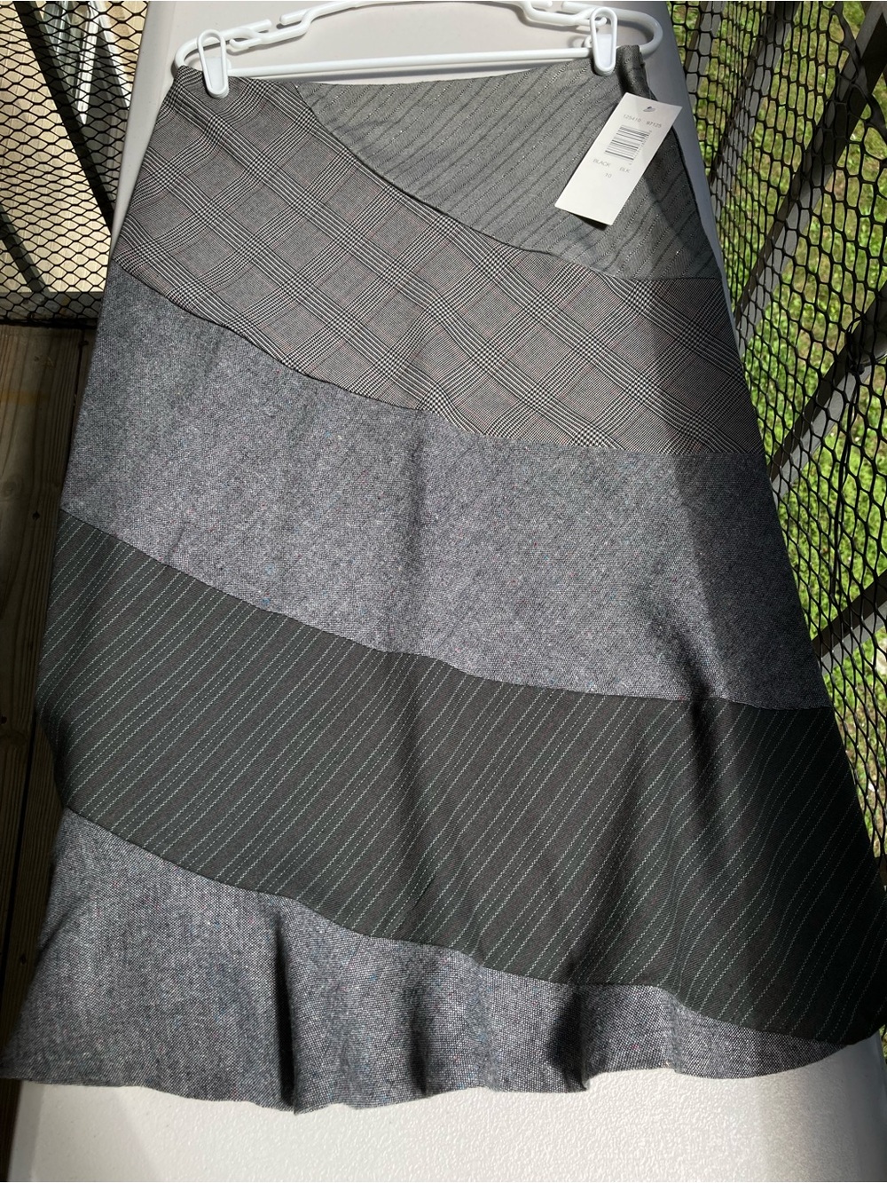 Vintage Allison Taylor Gray Mixed Prints Patchwork Striped Skirt Size 10 NWT - Picture 1 of 17